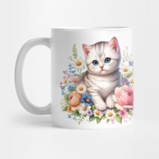 A cat decorated with beautiful colorful flowers. Mug